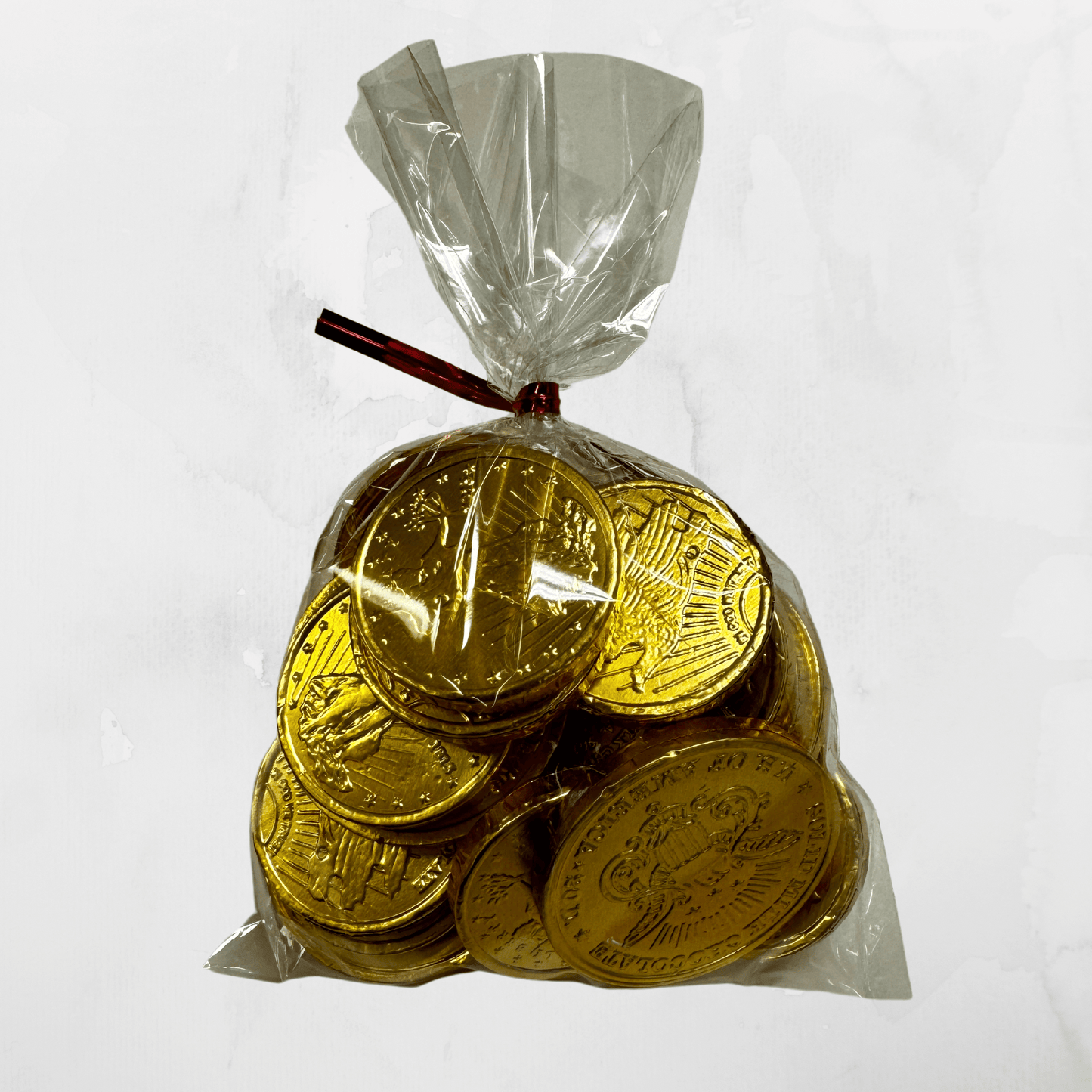 Bag of gold-wrapped shiny gold foil-wrapped milk chocolate coins, perfect for holiday celebrations and gifting