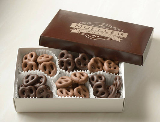 Milk & Dark Chocolate Covered Mini Pretzels - Handmade Chocolate | Mueller Chocolate Co.