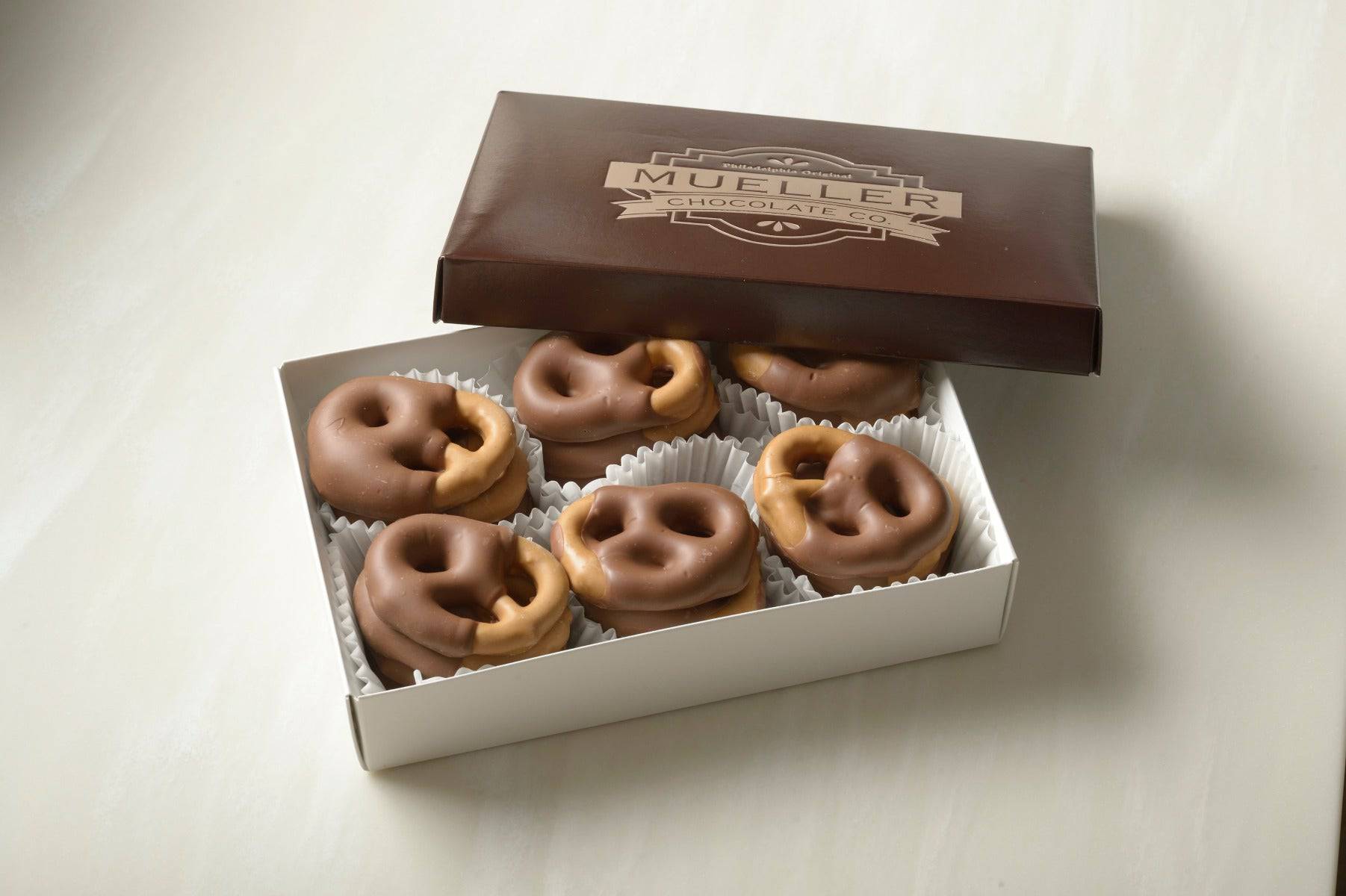 Half-Dipped Peanut Butter and Milk Chocolate Pretzels - Mueller Chocolate Co