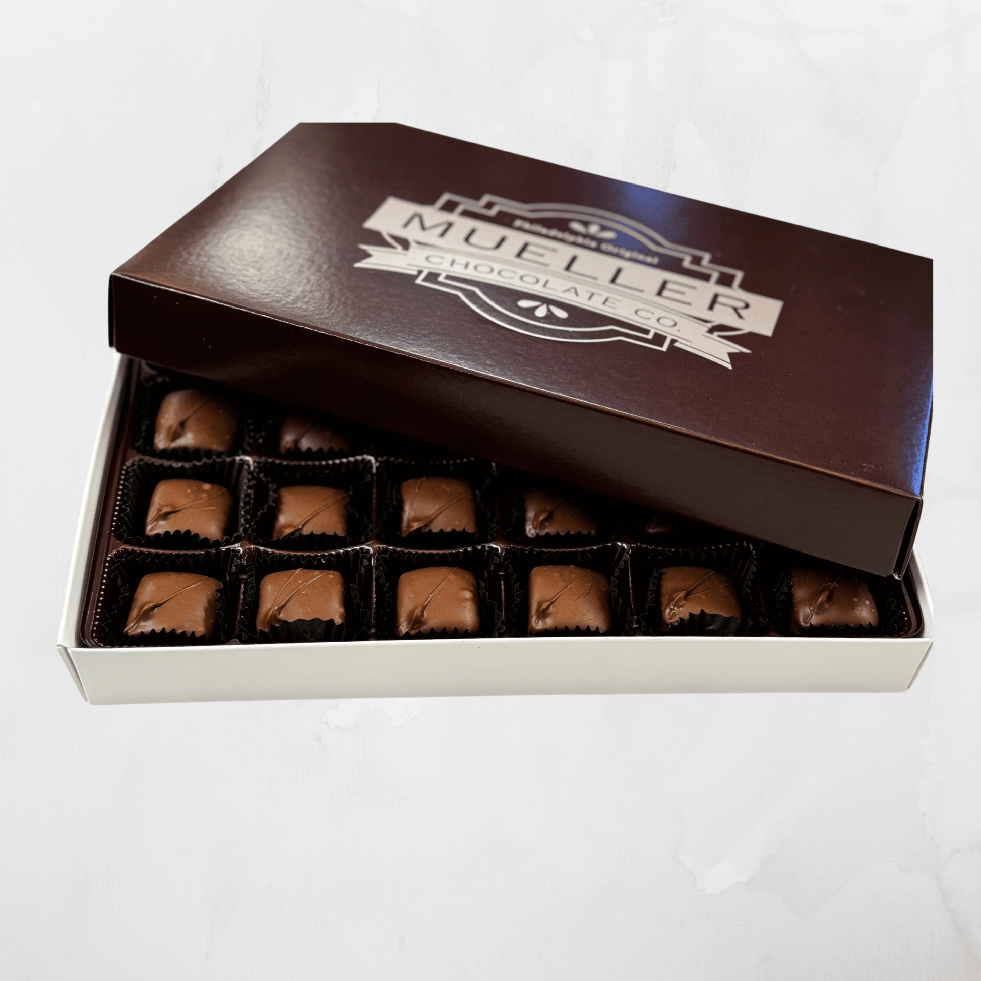 Milk Chocolate Covered Caramels Box 24pc - Mueller Chocolate Co