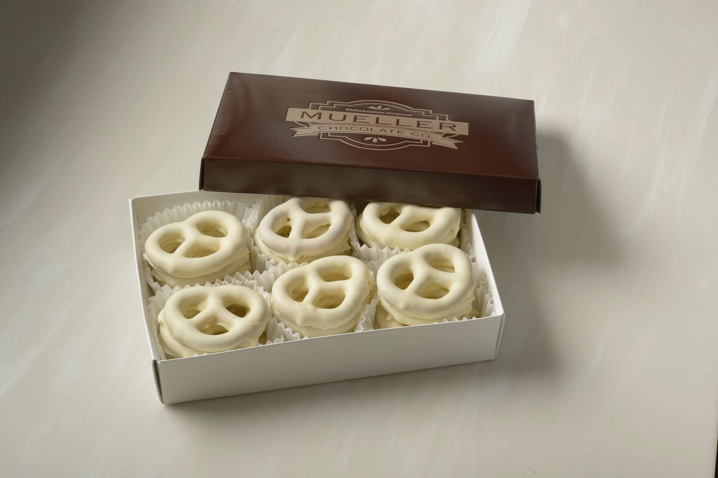 White Chocolate Covered Pretzels - Mueller Chocolate Co