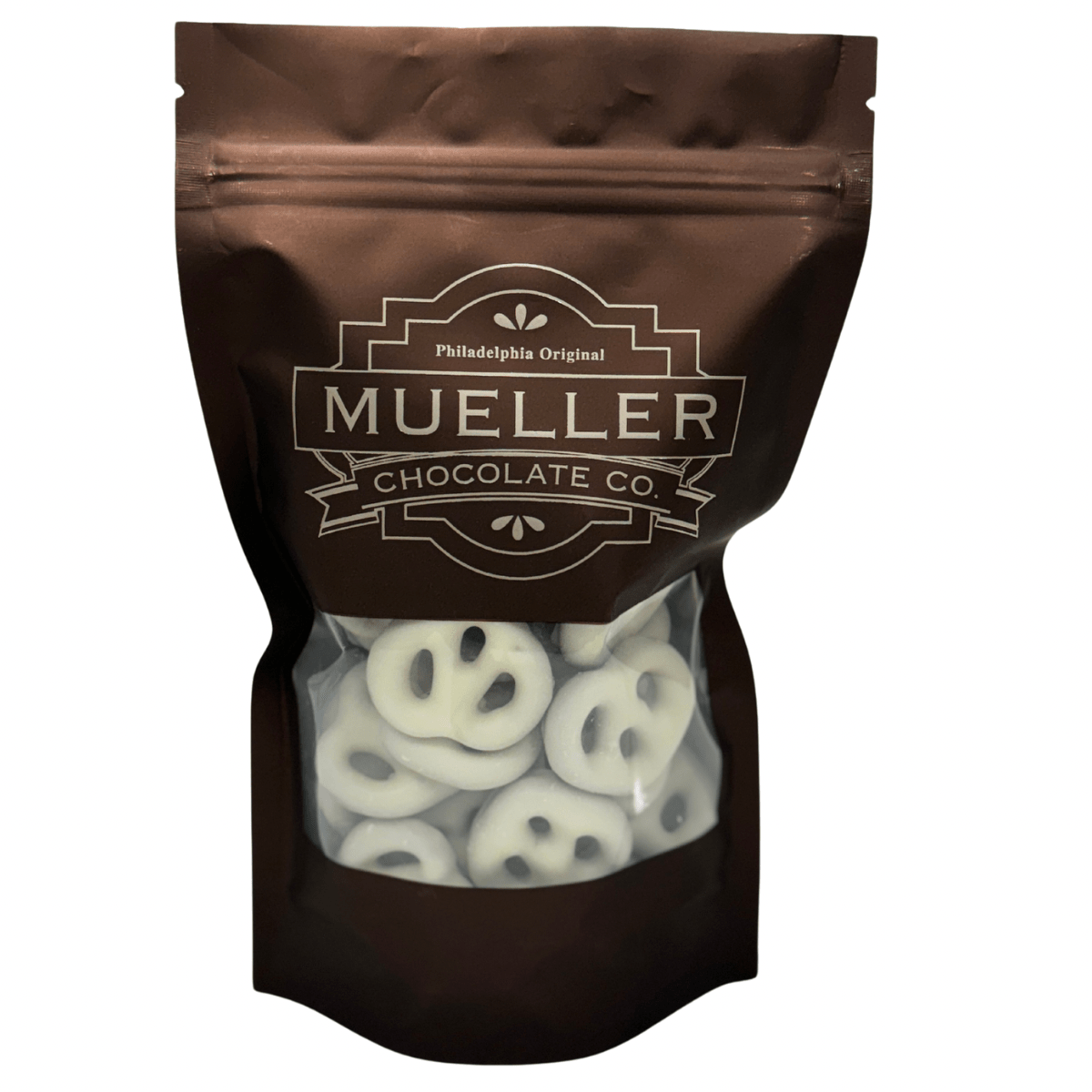 White Chocolate Mini Pretzels - Mueller Chocolate Co