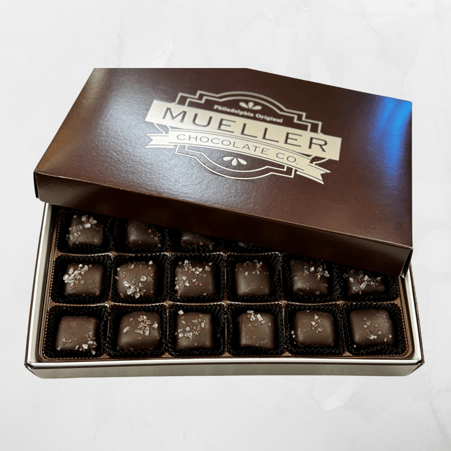 Dark Chocolate Sea Salt Caramel 24 Piece box - Mueller Chocolate Co