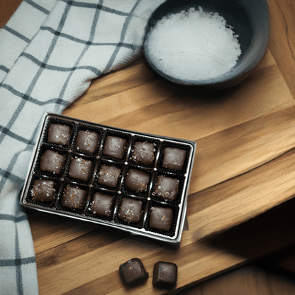 Dark Chocolate Sea Salt Caramels 15 Piece Box - Mueller Chocolate Co