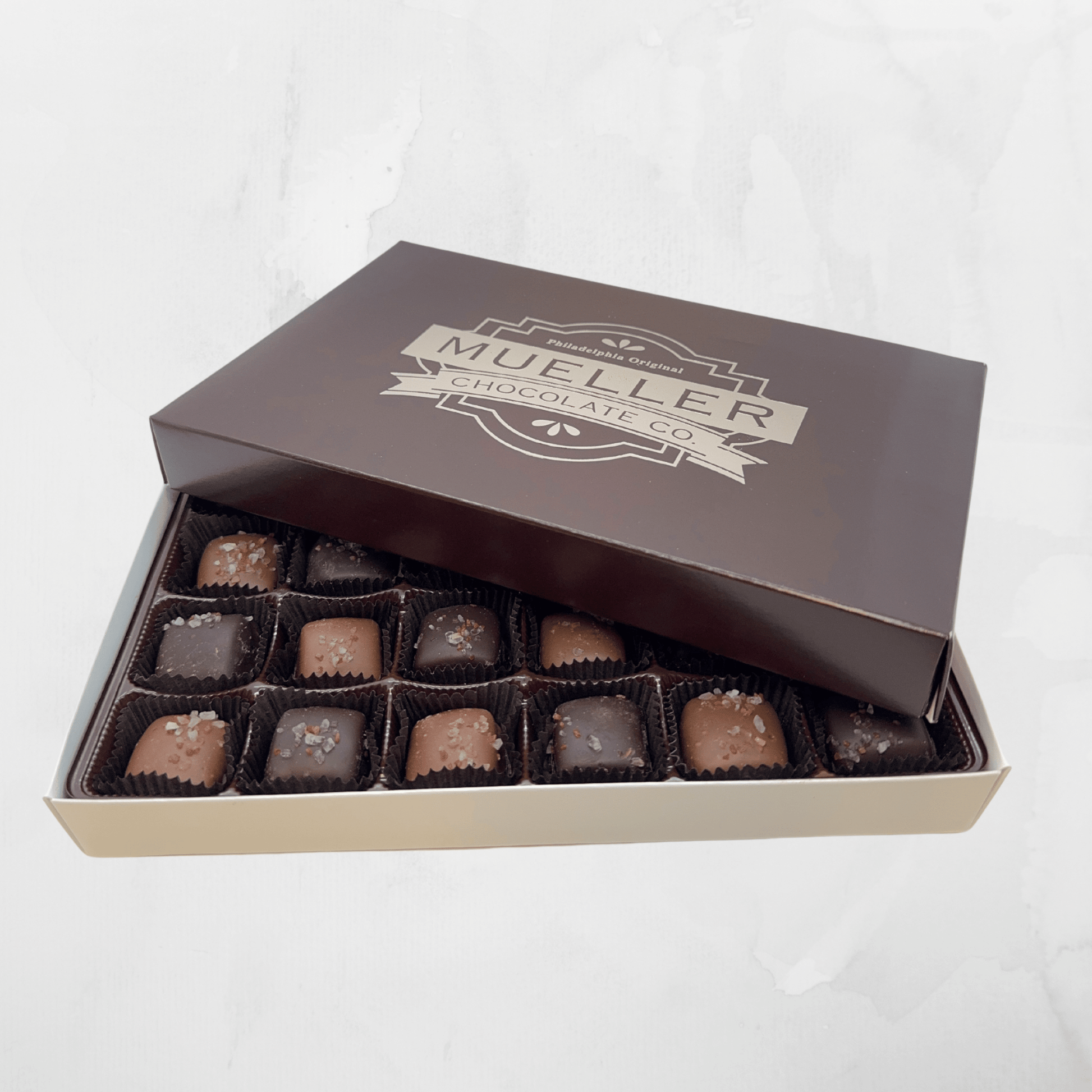 Sea Salt Caramels Mixed Milk and Dark 24 Piece Box - Handmade Gift Box | Mueller Chocolate Co.